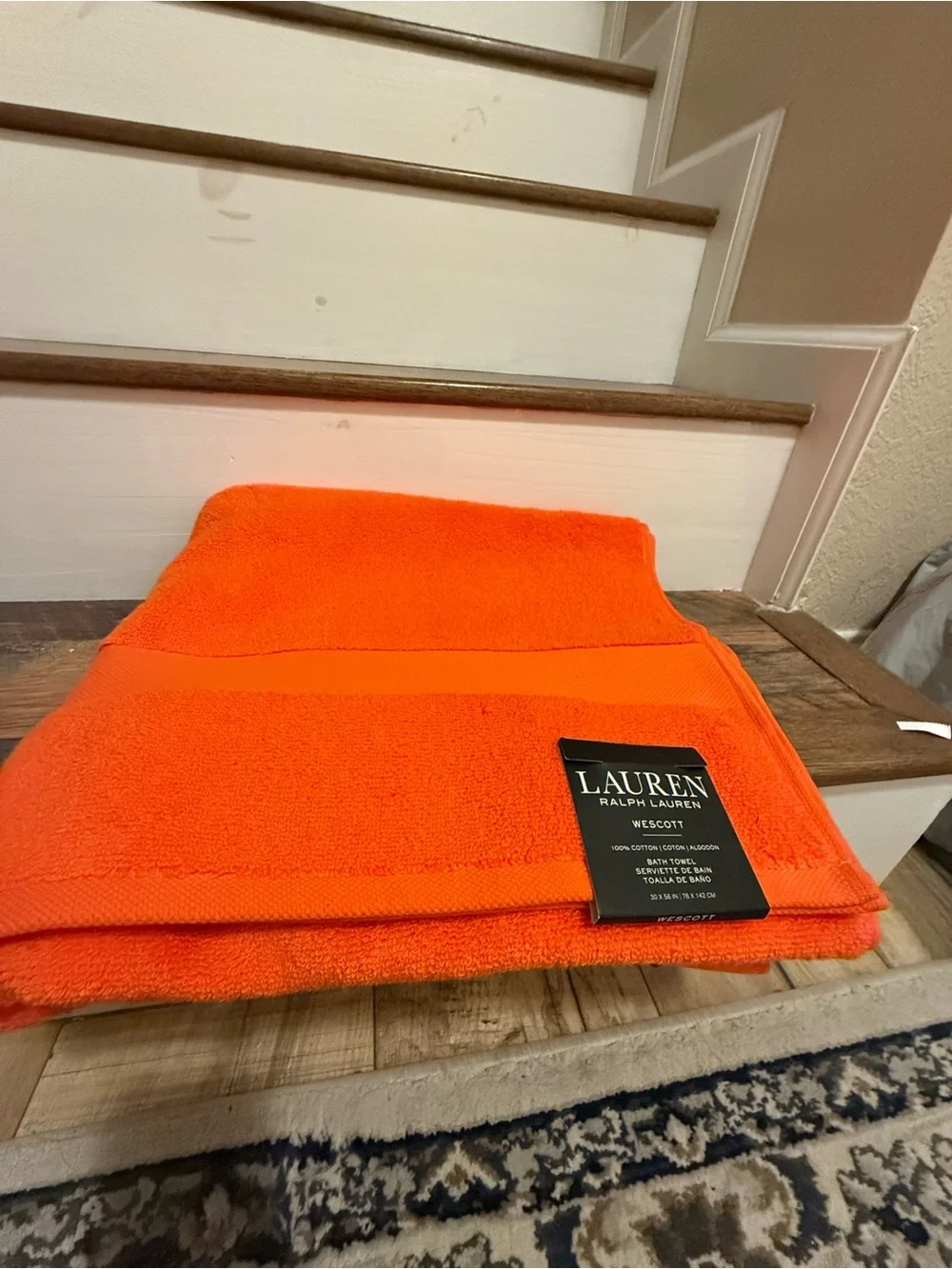 Ralph Lauren Wescott Bright Orange Plush Bath Towel